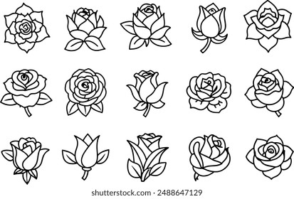 rose icon set. editable stroke outline icons set. vector illustration.
