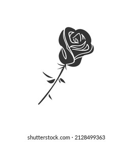 Rose Icon Silhouette Illustration. Flower Floral Nature  Vector Graphic Pictogram Symbol Clip Art. Doodle Sketch Black Sign.