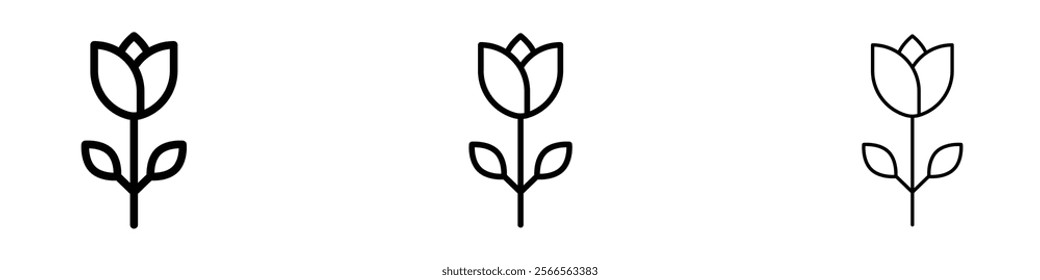 Rose icon in tree different line stroke sizes.