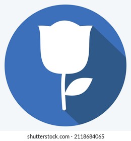 Rose Icon in trendy long shadow style isolated on soft blue background