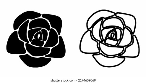 Rose icons in a flat style. Abstract linear and black rose collection. Vector rose logo design