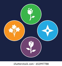 Rose icons set. set of 4 rose filled icons such as rose, compass