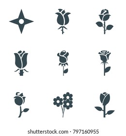 Rose icons. set of 9 editable filled rose icons such as rose, compass