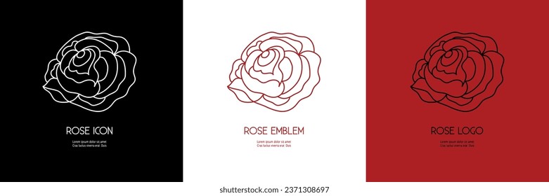 Los iconos de rosa establecen la ilustración vectorial. Flor decorativa única, elemento para tu diseño. Flores, salón de belleza, cosméticos orgánicos. Estilo de línea delgada. 