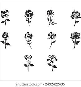 
Rose icons sets black elegant classical hand drawn outline