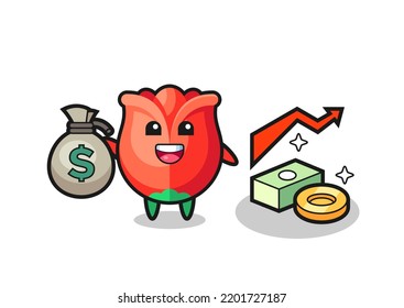 rose illustration cartoon holding money sack , cute design