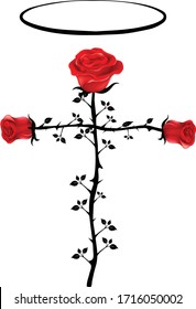 Rose illustration with cross and halo