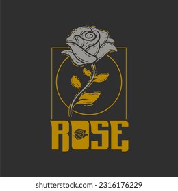 handgezeichnete Rosengrafik Vintage für T-Shirt und Bekleidung. Symbol Rose Logo Retro