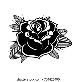 Rose illustration in tattoo style. Design element for oster, emblem, sign,t shirt. Vector illustration