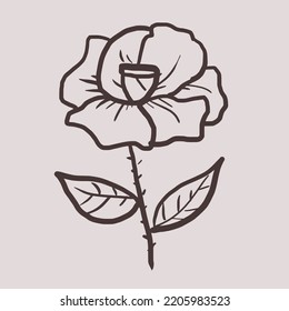Rose illustration vector with line art.