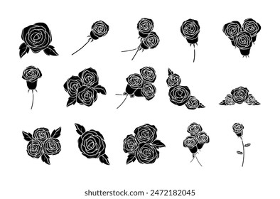 Conjunto de Vector de ilustración de rosa. Colección dibujada a mano estética hermosa rosa