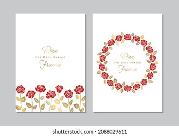 Rose Illustrations Card Design Set, Red and Gold Flower on White Background