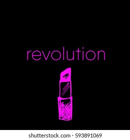 Rose Inscription Revolution with lipstick vector.
