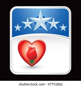 rose inside heart blue star background