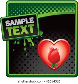 rose inside heart on green and black halftone banner template