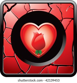 botón web de la grieta roja de la rosa dentro del corazón