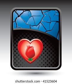 rose inside heart under blue cracked background