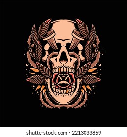 rose inside skull tattoo vector design