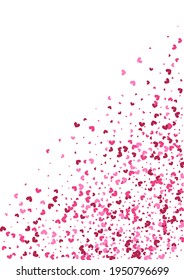 Rose Invitation Confetti Background. Red Small Texture. Pink Heart Event. Purple Flying Frame. 