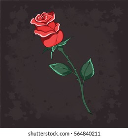 Rose isolated vector on black background. Object icon illustration. Hand draw doodle 3d. Happy Valentine's Day. Cloth design,print, wallpaper, wrapping, paper, card, holiday, birthday. Color art.Eps10