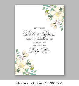 Rose jasmine Floral Wedding Invitation Card Template Vector