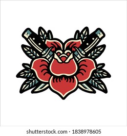 rose and knife illustration vector design