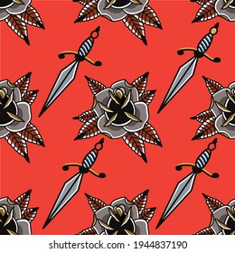 rose and knife seamless pattern in vector.