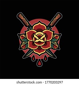rose and knife tattoo vector design
