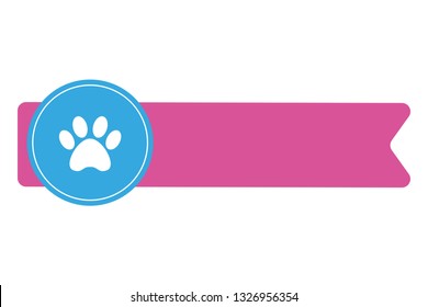 Rose label with animal paw prints on blue circle