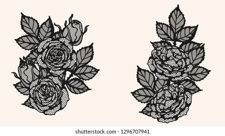 
Rose lace ornament vector by hand drawing.Beautiful flower on brown background.Sunset memory rose vector art highly detailed in line art style.Flower tattoo for paint or pattern. 