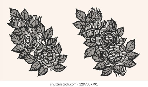 Rose lace ornament vector by hand drawing.Beautiful flower on brown background.Blaze rose vector art highly detailed in line art style.Flower tattoo for paint or pattern. 