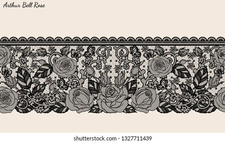 Rose lace ornament vector by hand drawing.Beautiful flower on brown background.Arthur Bell rose vector art highly detailed in line art style.Flower tattoo for paint or pattern.