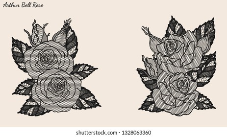 Rose lace ornament vector by hand drawing.Beautiful flower on transparent background.Arthur Bell rose vector art highly detailed in line art style.Flower tattoo for paint or pattern.