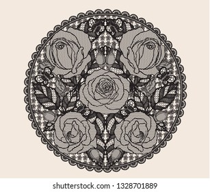 Rose lace ornament vector by hand drawing.Beautiful flower on transparent background.Arthur Bell rose vector art highly detailed in line art style.Flower tattoo for paint or pattern.