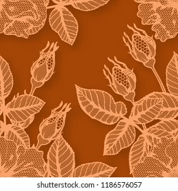 Rose lace seamless pattern by hand drawing.Lace rose high detail for wallpaper.Flower seamless pattern on vintage background for wallpaper or batik cloth.