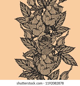 Rose lace seamless pattern vector on brown background.Rose lace art highly detailed in line art style.Flower drawing for wallpaper 