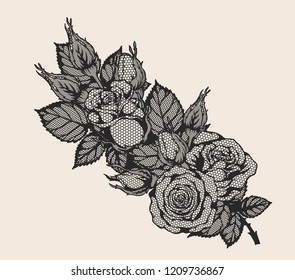 Rose lace vector by hand drawing.Beautiful flower on brown background.Rose lace vector art highly detailed in line art style.Flower tattoo for paint or pattern.