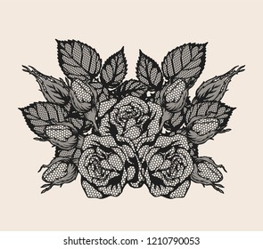 Rose lace vector by hand drawing.Beautiful flower on brown background.Rose lace vector art highly detailed in line art style.Flower tattoo for paint or pattern.