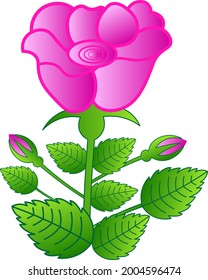 Rosa con ilustración vectorial floral de hoja