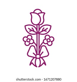 rosa con hoja, icono de línea icono ilustración vectorial diseño