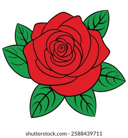 Rose with leaf vector art illustration