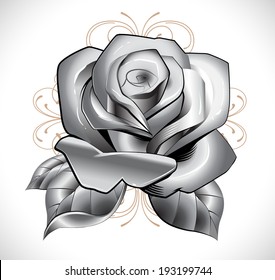 Rose, leafs and background on different layers
