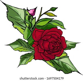 Rosa con elemento de diseño de hojas
