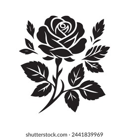 Rose with leaves. Flower silhouette. Vector illustration.
