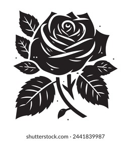 Rose mit Blättern. Blumen-Silhouette. Vektorgrafik.