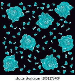 Diseño de patrones de rosa y hojas con diseño de tela de fondo