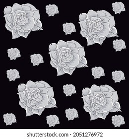 Diseño de patrones de rosa y hojas con diseño de tela de fondo