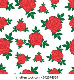 Rose and leaves seamless pattern on white background