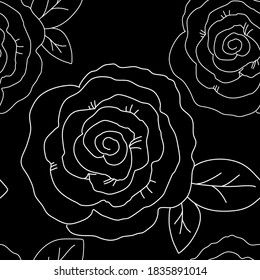 Rosa con hojas. Ilustración dibujada a mano por vectores. Una rama de rosas. Silhouette.