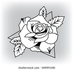 rose with leaves. Vector illustration.
